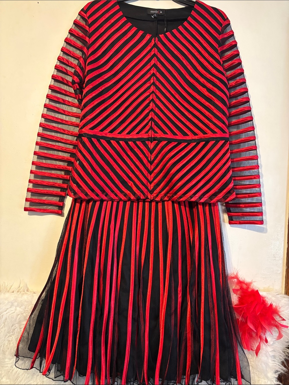 Modella Red and Black Striped Two-Piece Dress